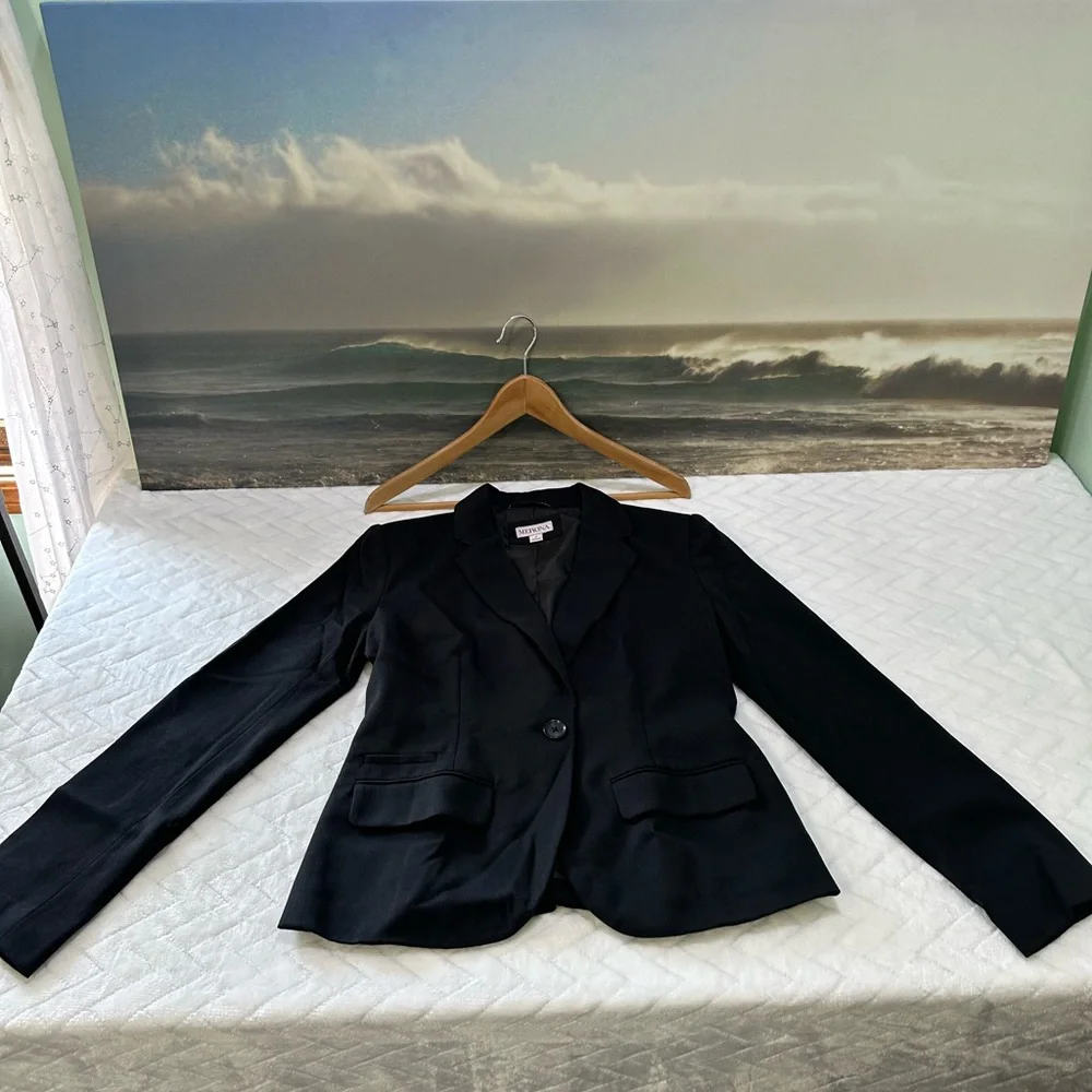 Euc $48 Merona Target Suit Coat Jacket Blazer Career Black Pockets Black 2 XS - Picture 3 of 10